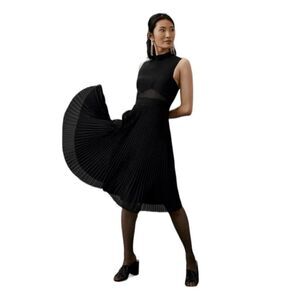 Let Me Be Anthropologie Midi Dress Black Mock Neck Pleated Sleeveless XS